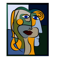cubism art style,portrait of blond woman