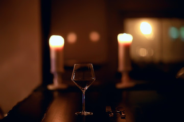 empty wine glasses restaurant interior serving / beautifully served glass wine glasses