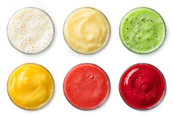 Set of various fresh fruit smoothies