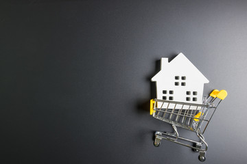 Shopping cart and wooden hose model.Online shopping concept.Real estate concept, New house...