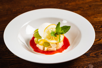 vegetarian fruit dessert with mint