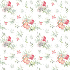 watercolor flowers seamless pattern.