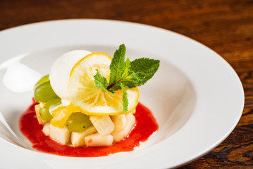 vegetarian fruit dessert with mint