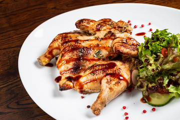 whole roasted chicken with salad