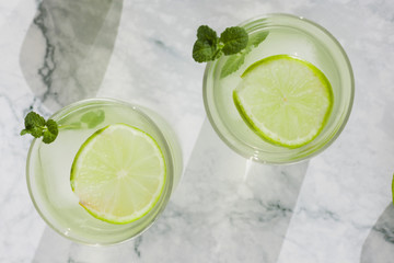 Cool lime drink in glasses