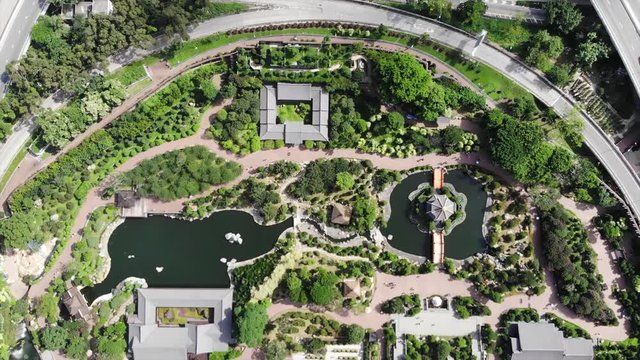 Chi Lin nunnery in Hong Kong, Kowloon near diamond hill. drone point of view	