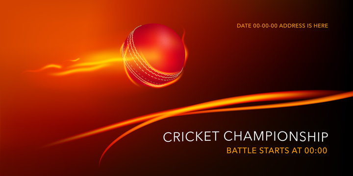 Vector Illustration For Cricket Tournament. Ball For Playing Cricket And Template Text