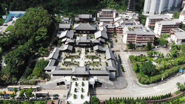 Chi Lin nunnery in Hong Kong, Kowloon near diamond hill. drone point of view