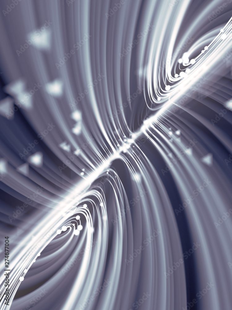 Poster magic wavy rings with small beads on a dark background. depth of field. 3d rendering