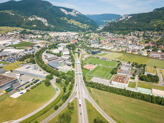 Aerial View Oensingen Switzerland Highway Intersection