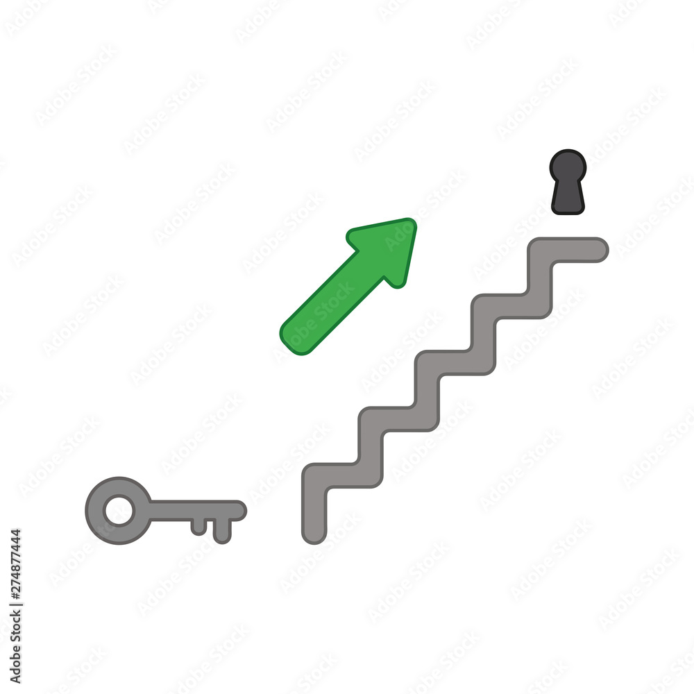 Poster vector icon concept of stairs with key and arrow showing keyhole.