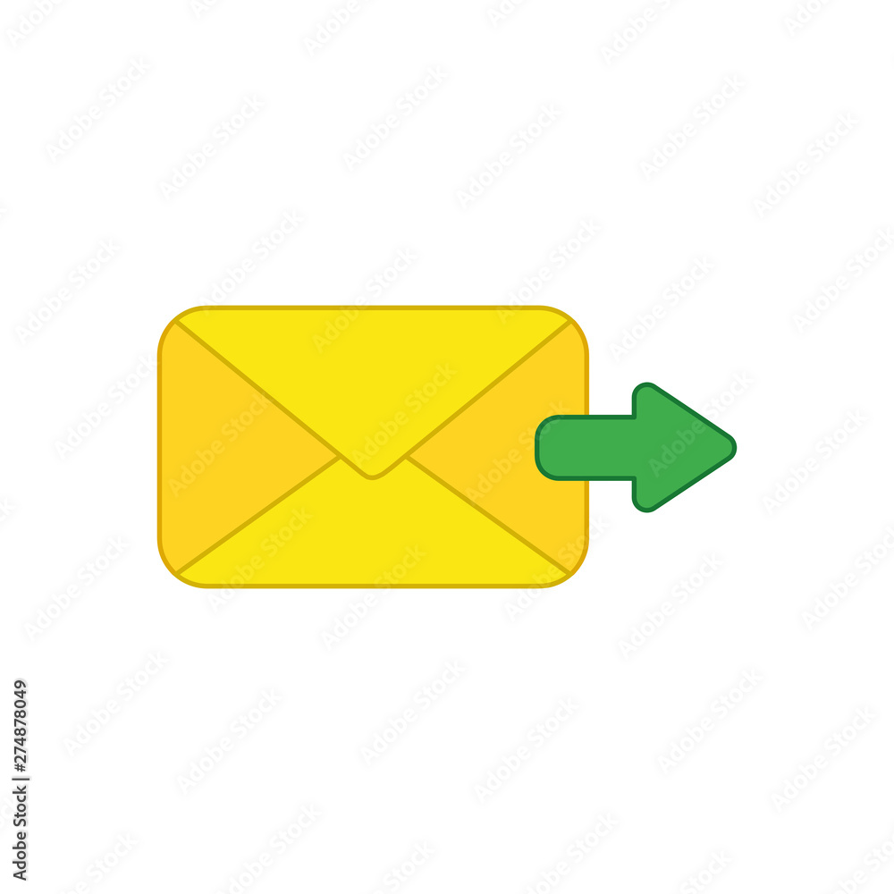 Poster vector icon concept of send message or email with envelope and arrow moving right.