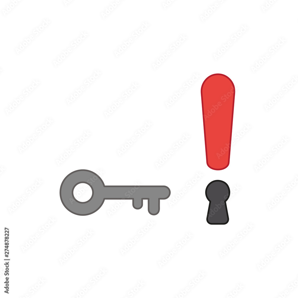 Aufkleber vector icon concept of exclamation mark with keyhole and key.