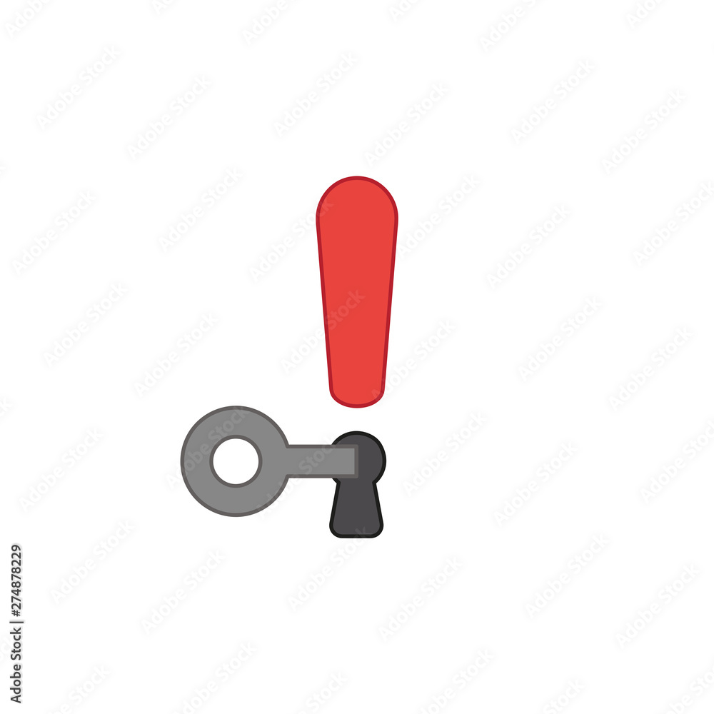 Poster vector icon concept of exclamation mark with keyhole and key unlocked keyhole.