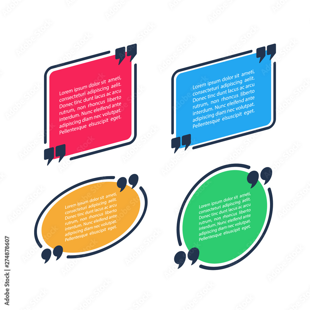 Poster quote speech bubble blank template. text in brackets, citation empty frame. color quote box isolated