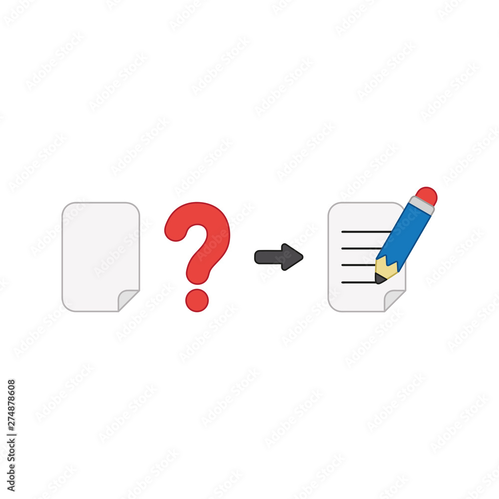 Poster vector icon concept of blank paper with question mark and writing on paper with pencil.
