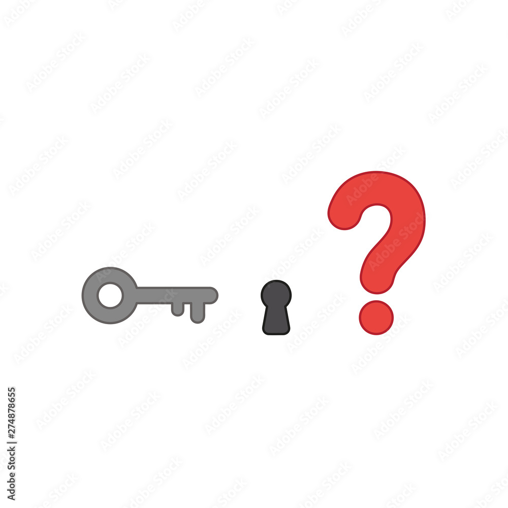 Poster vector icon concept of key and keyhole with question mark.
