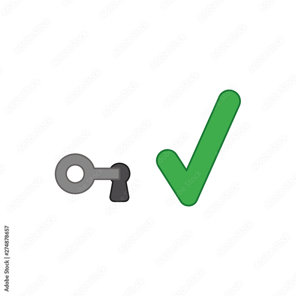 Poster vector icon concept of key in keyhole with check mark.
