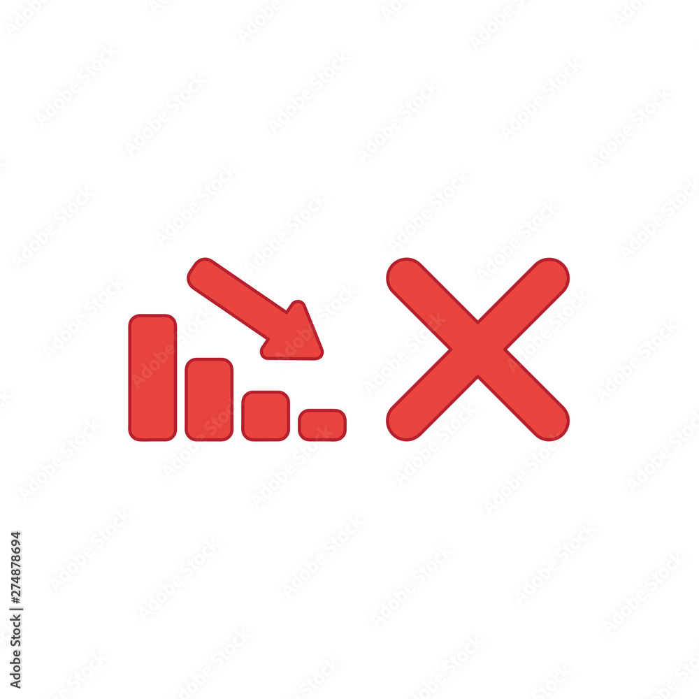 Aufkleber vector icon concept of sales bar chart moving down with red x mark.