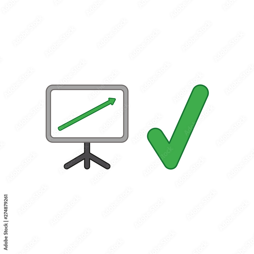 Poster vector icon concept of sales chart with arrow moving up and check mark.