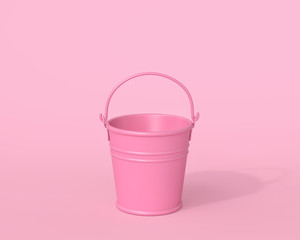 Empty pink bucket on pink background. Minimal concept. © ptasha