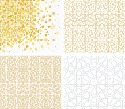 Set of seamless mosaic patterns in oriental style