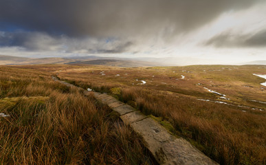 The stone path winding it's way through Blea Moor to the summit of Whernside in the Yorkshire Dales.