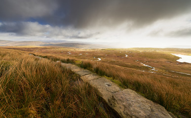 The stone path winding it's way through Blea Moor to the summit of Whernside in the Yorkshire Dales.