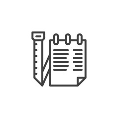 Tailor's notes line icon. linear style sign for mobile concept and web design. Note book and measuring tape outline vector icon. Symbol, logo illustration. Vector graphics