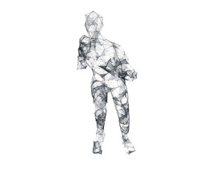 Fototapeta premium Future human technology, human body wireframe graphics, network data