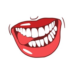 Naklejka premium Seductive sexy lips, dazzling smile, color drawing in vector