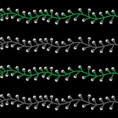 Stylization realistic glowing garland on black background. Decoration New Year holiday and Christmas. Vector illustration. 