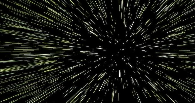 Lightspeed abstract background with moving stars on a black background. animation for speed and acceleration of space and time. Light effect in speed with different colors From point to strings