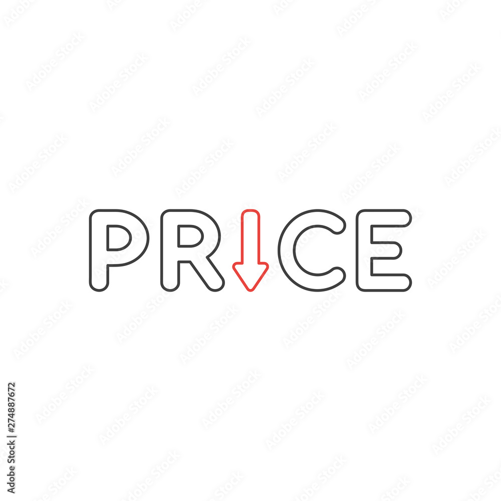 Poster vector icon concept of price word with arrow moving down.
