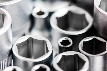 Tools for repair. Chrome mechanics tools set. Shop socket sets hand tools. Wide range of metric...