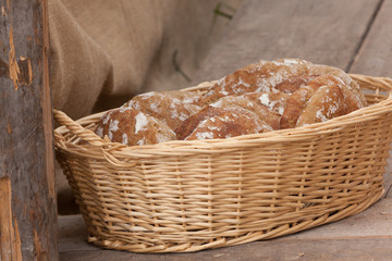 Traditional Rye flour bread cooked on site during the "Speckfest" celebration in Val di Funes, Dolomites.