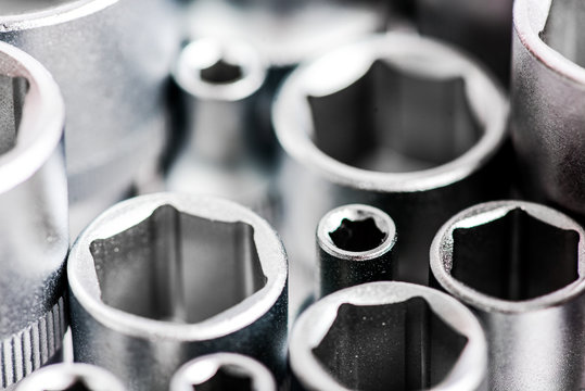 Tools for repair. Chrome mechanics tools set. Shop socket sets hand tools. Wide range of metric sockets. Made from advanced quality chrome vanadium steel. Strength durability and corrosion protection