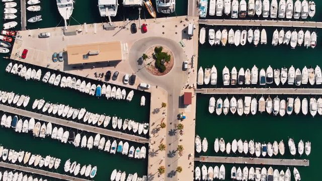 Mallorca Port Soller, Top Down, Bird Eye View of the Boats Anchored Down in the Dock.
