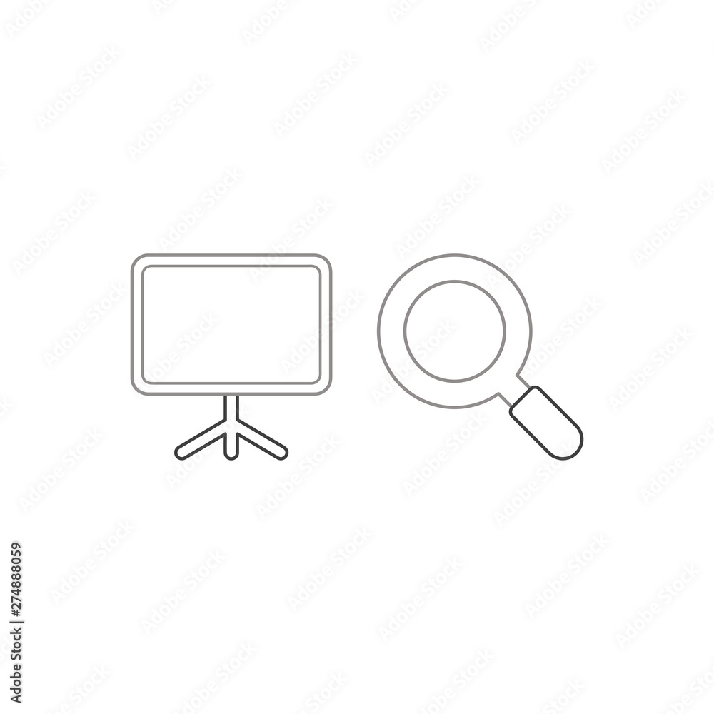 Poster vector icon concept of presentation chart with magnifying glass.