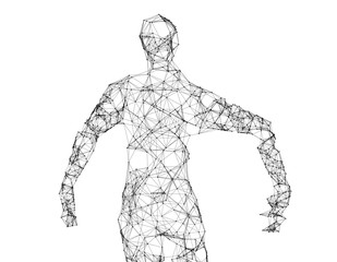 Future human technology, human body wireframe graphics, network data