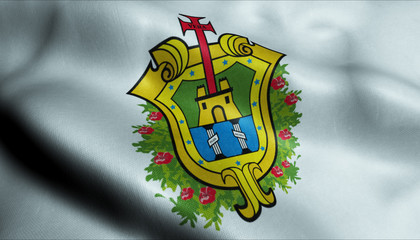 3D Waving Flag of Veracruz City Closeup View