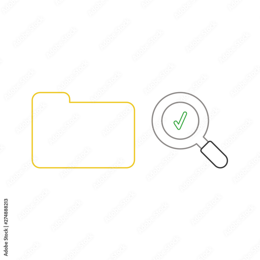 Poster vector icon concept of closed folder and magnifying glass with check mark.