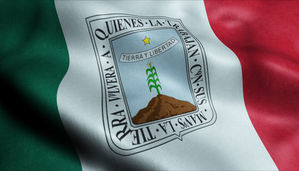 3D Waving Flag of Morelos City Closeup View