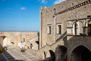 Courtyard of medieval Miglionico castle. Basilicata region, Italy.