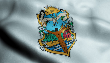 3D Waving Flag of Baja California Closeup View