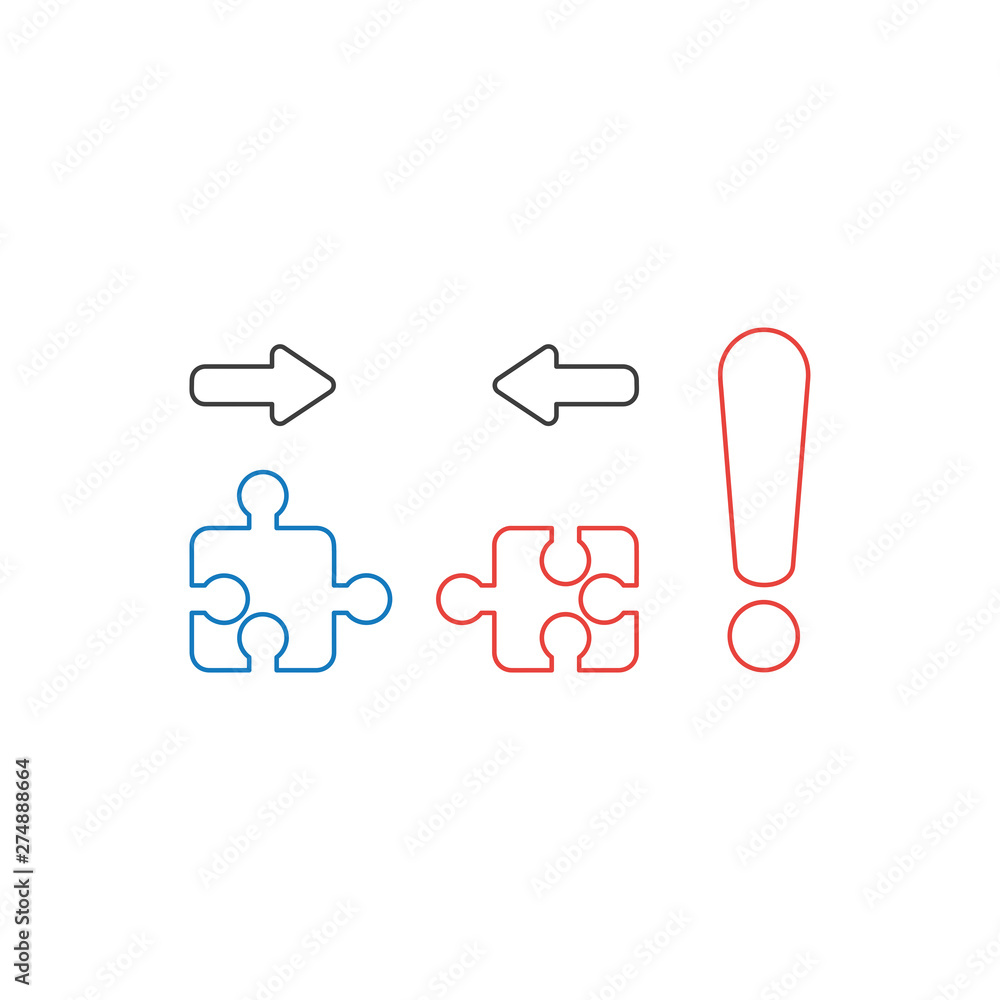 Poster vector icon concept of two pieces of jigsaw puzzle pieces that are incompatible with each other and 