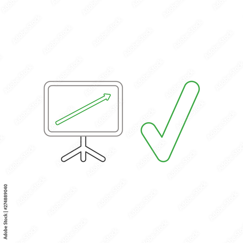Poster vector icon concept of sales chart with arrow moving up and check mark.