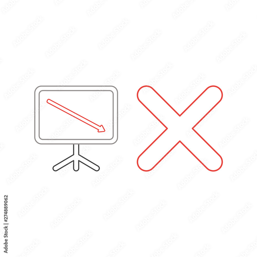 Poster vector icon concept of sales chart with arrow moving down and x mark.