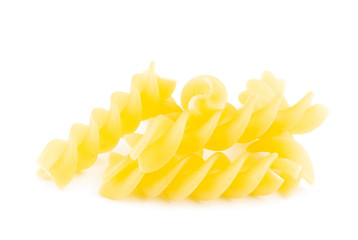Fusilli on white background