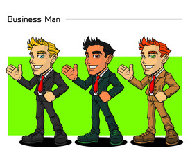 Business man cartoon character in various colors